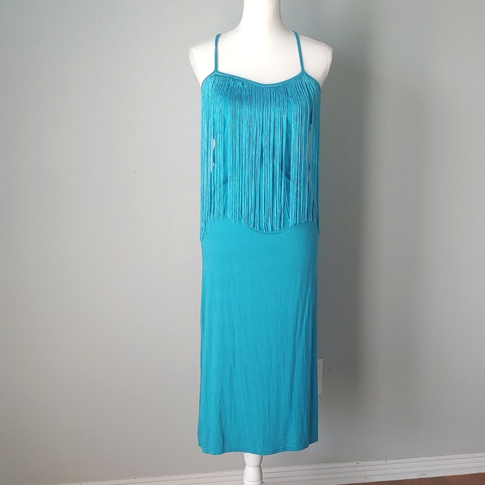 NWOT Blue Fringe Maxi Dress
